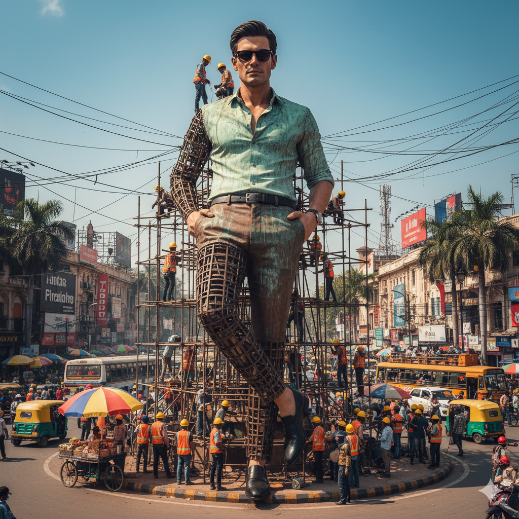 Create a giant hyper-realistic statue