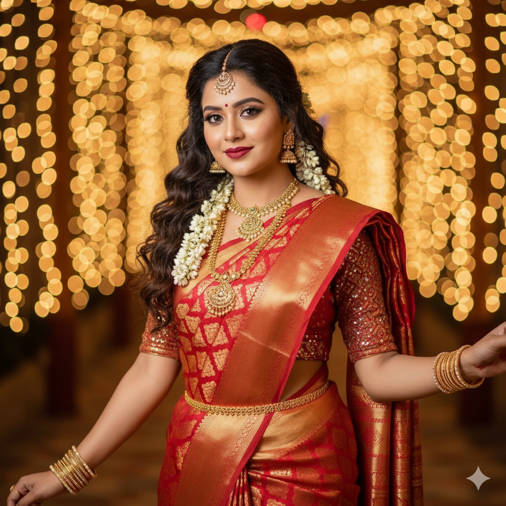 Red and gold saree