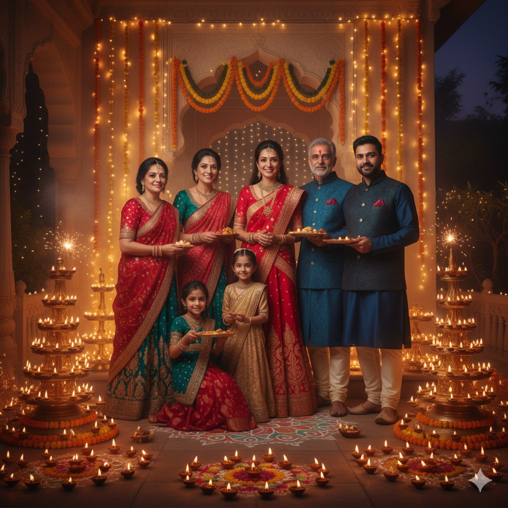 Diwali Festival with Diyas and Lights