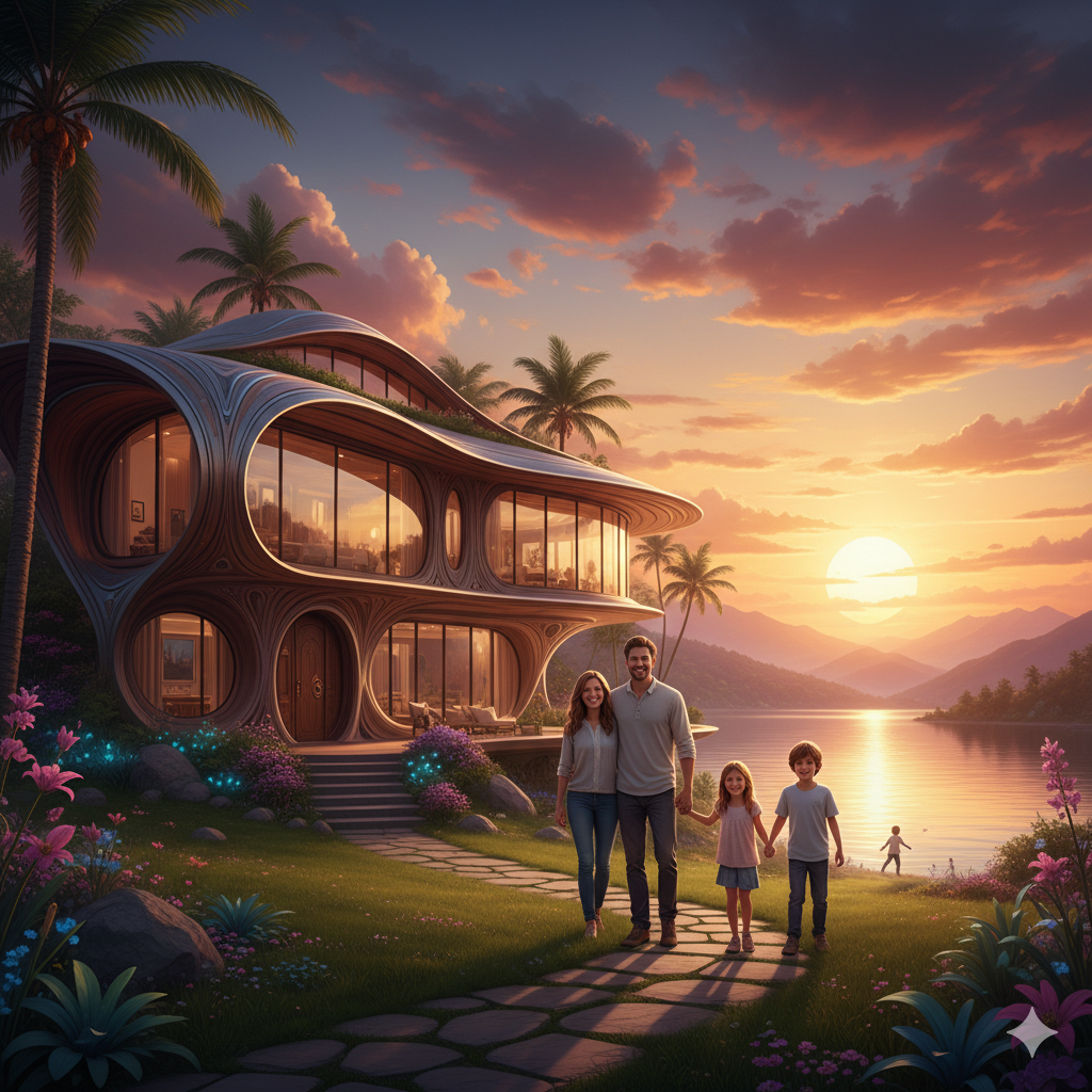 Family Standing in Front of a Dream House
