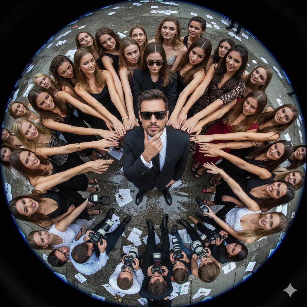 Wide-angle shot from a high - glamorous supermodels