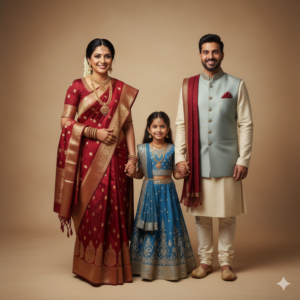 Portrait with Saree, Sherwani and Ornaments